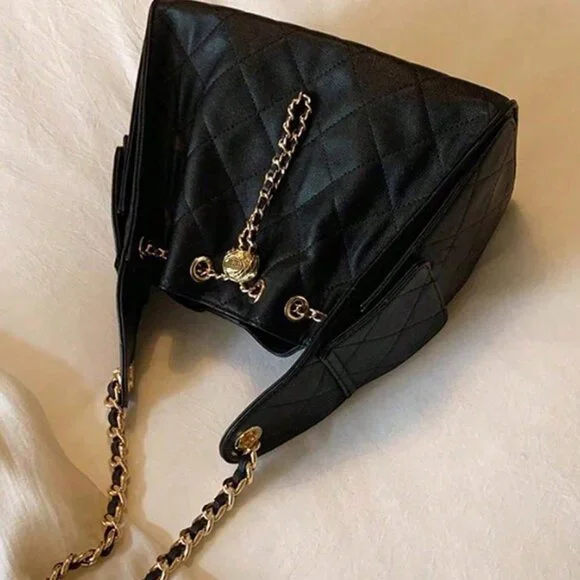 Black Elegant Women Portable Bucket Shoulder Bag - Picture 8 of 8